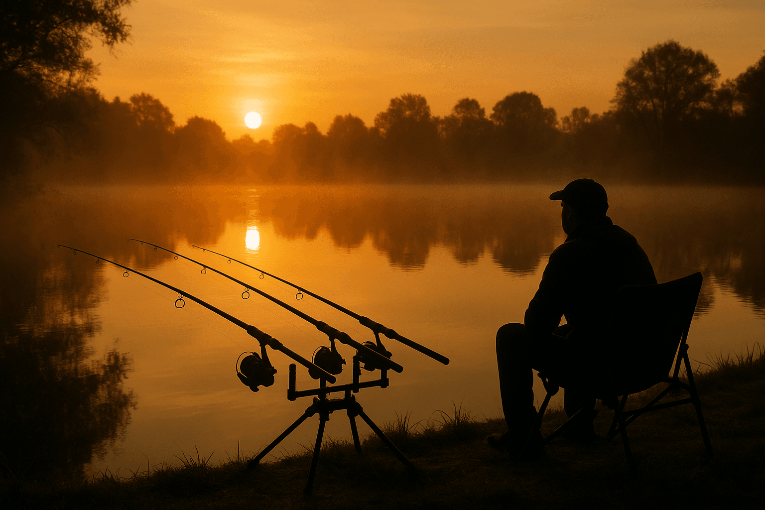 Carp fishing at golden hour